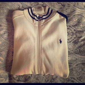 Ralph Lauren Polo full-zip sweater. Cream/black
